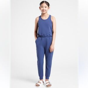 Athleta Hop Skip and a Jumpsuit Damask Blue Youth Size XL 14 EUC $89 Retail